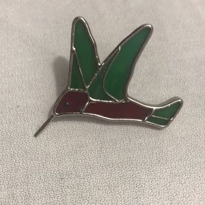VINTAGE MCM Stained Glass Hummingbird Brooch
